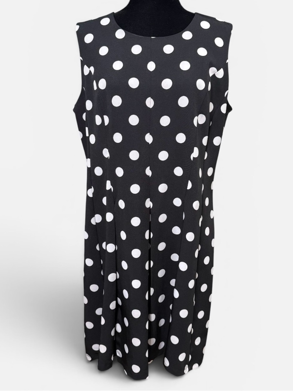 Voir Voir Dress Black White Polka Dot Sleeveless Swing A Line Stretch Size 14 - Picture 2 of 7